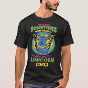 Rainbow Butterfly Unicorn Corgi Dog T-Shirt