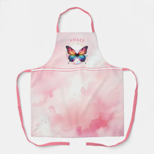Rainbow Butterfly Watercolor Pink Customised Apron