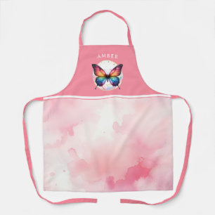 Rainbow Butterfly Watercolor Pink Customised Apron