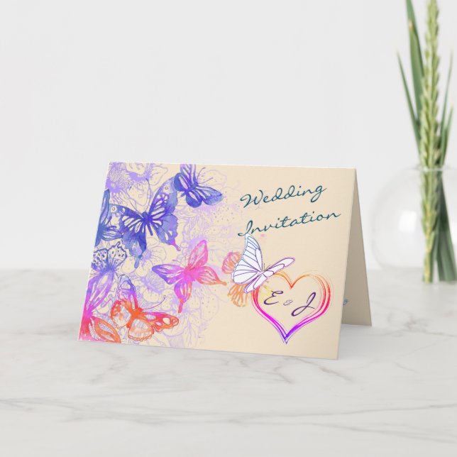 Rainbow Butterfly Wedding Invitation (Front)