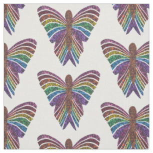 Rainbow Butterfly (white) - Combed Cotton Fabric