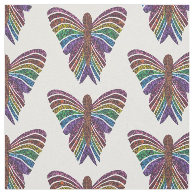 Rainbow Butterfly (white) - Combed Cotton Fabric (Swatch)