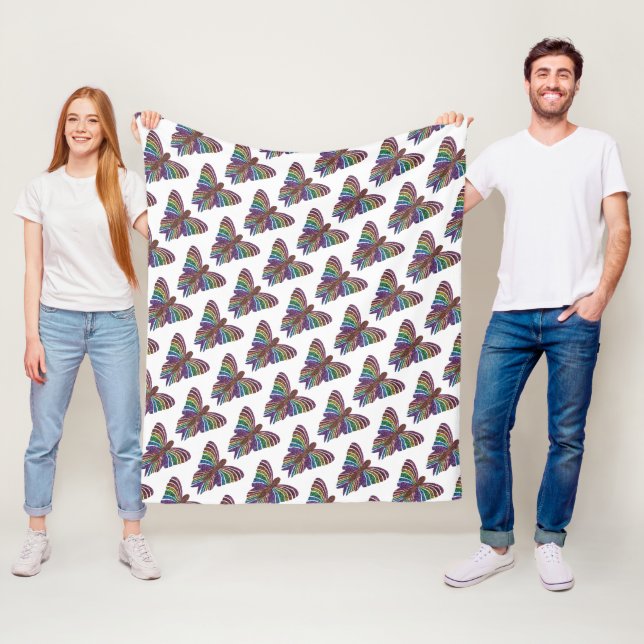 Rainbow Butterfly (white) - Fleece Blanket (In Situ)