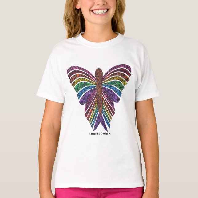 Rainbow Butterfly (white) - Girl's Basic T-Shirt (Front)