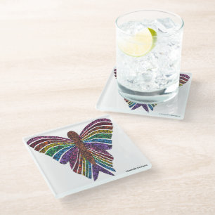 Rainbow Butterfly (white) - Glass Coaster