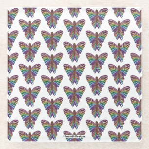 Rainbow Butterfly (white) - Glass Coaster