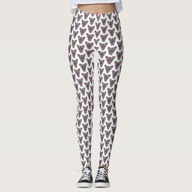 Rainbow Butterfly (white) - Leggings (Front)
