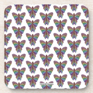 Rainbow Butterfly (white) - Plastic Coaster