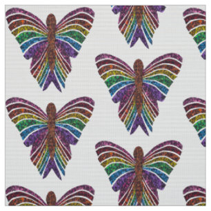 Rainbow Butterfly (white)- Polyester Poplin Fabric