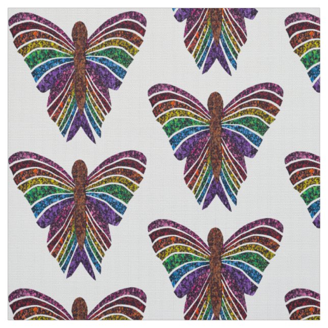 Rainbow Butterfly (white)- Polyester Poplin Fabric (Swatch)