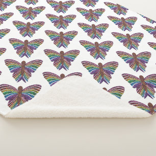Rainbow Butterfly (white) - Sherpa Blanket