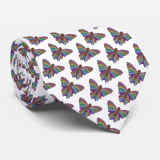 Rainbow Butterfly (white) - Tie (Rolled)