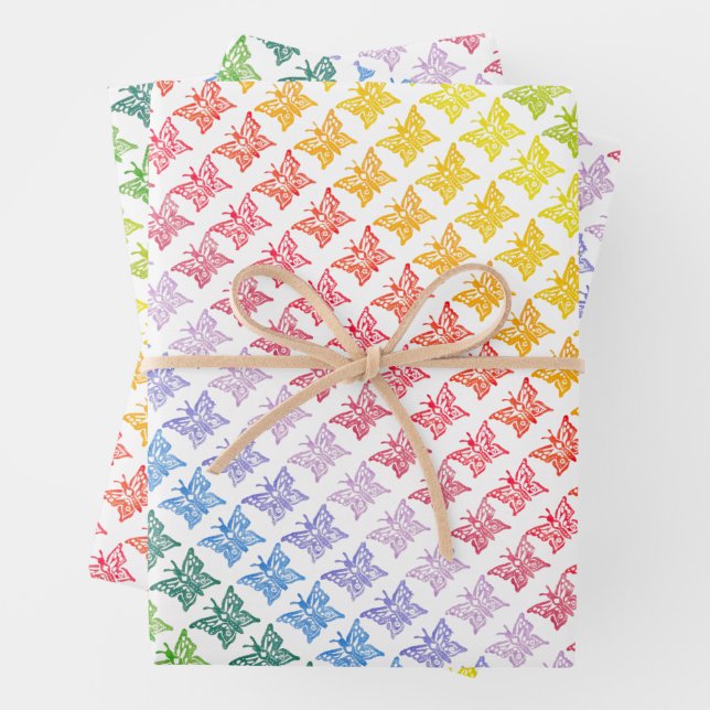 Rainbow Butterfly Wrapping Paper Sheets (In situ)