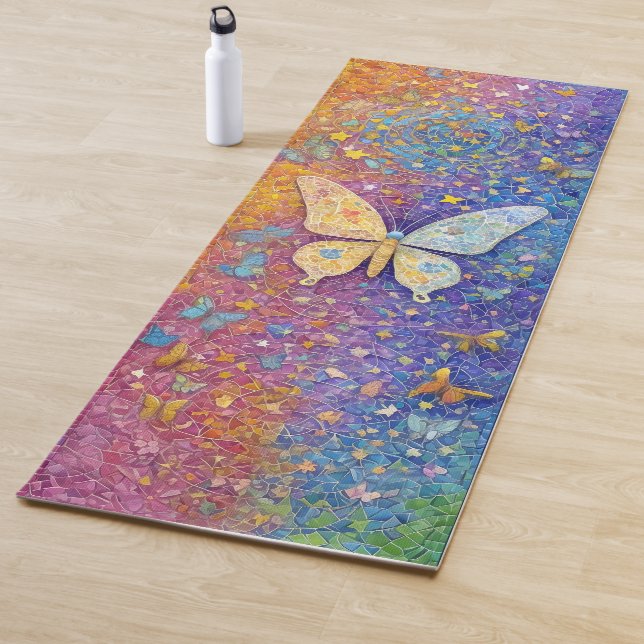 Rainbow Butterfly Yoga Mat Pretty Colourful Mosaic (In Situ)