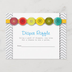 Rainbow Button Baby Shower Diaper Raffle Insert Invitation Postcard
