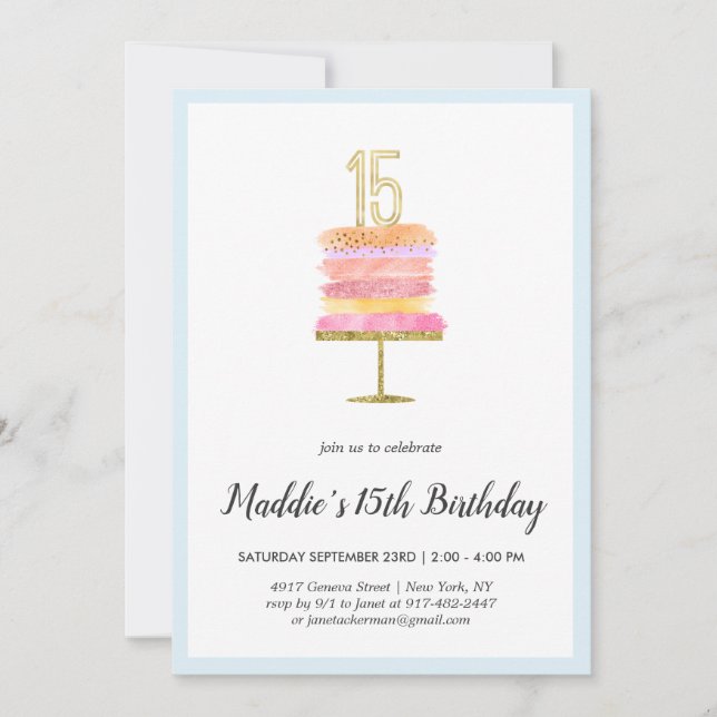 Rainbow Cake | 15th Birthday Invitation (Front)