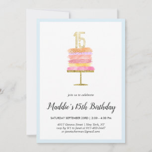 Rainbow Cake   15th Birthday Invitation