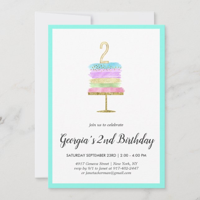 Rainbow Cake | 2nd Birthday Invitation (Front)