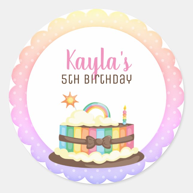 Rainbow cake birthday classic round sticker (Front)