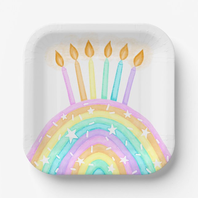 Rainbow Cake Birthday Party Paper Plate (Front)