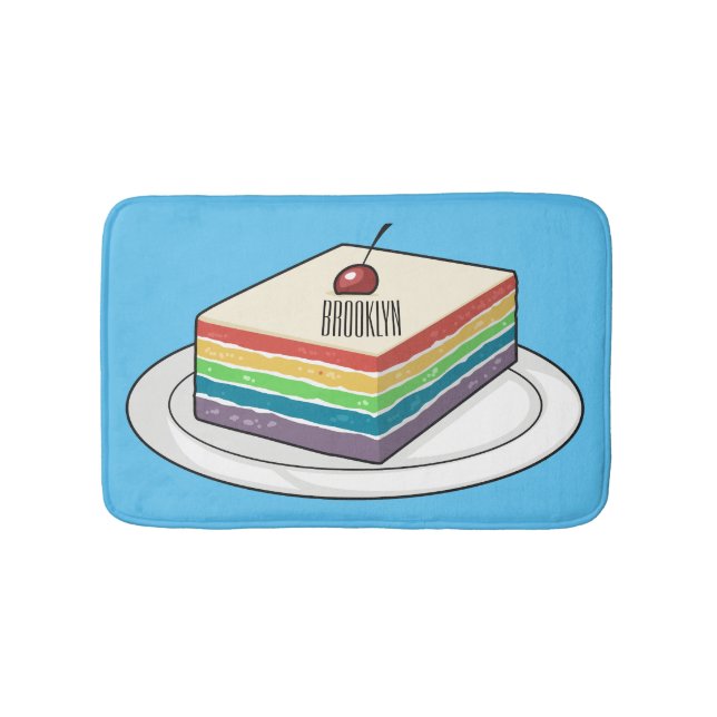 Rainbow cake cartoon illustration  bath mat (Front)