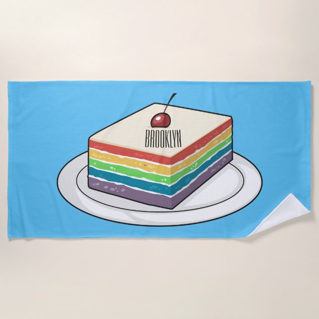 Rainbow cake cartoon illustration  beach towel (Front)