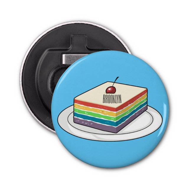 Rainbow cake cartoon illustration  bottle opener (Front)