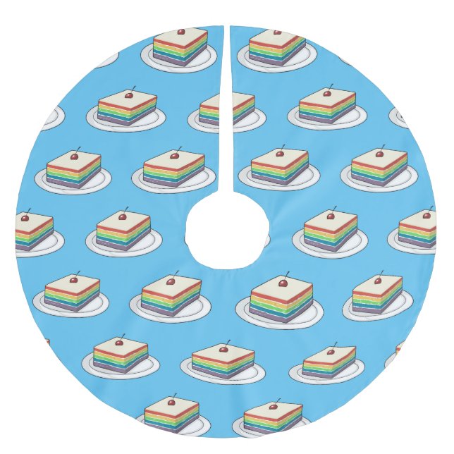 Rainbow cake cartoon illustration  brushed polyester tree skirt (Front)