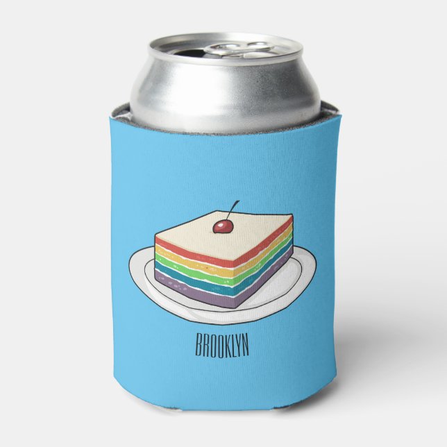 Rainbow cake cartoon illustration  can cooler (Can Front)
