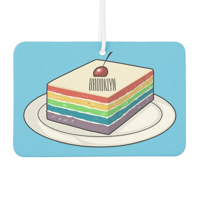 Rainbow cake cartoon illustration  car air freshener (Front)