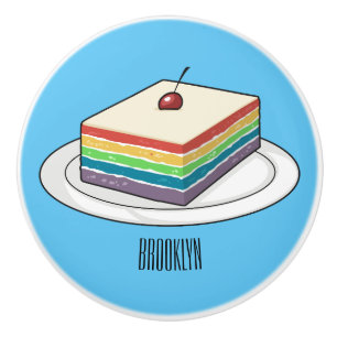 Rainbow cake cartoon illustration ceramic knob
