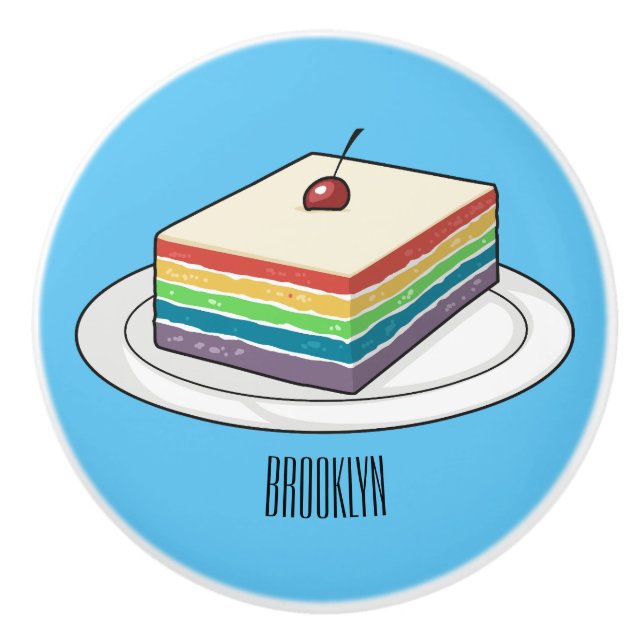 Rainbow cake cartoon illustration  ceramic knob (Front)
