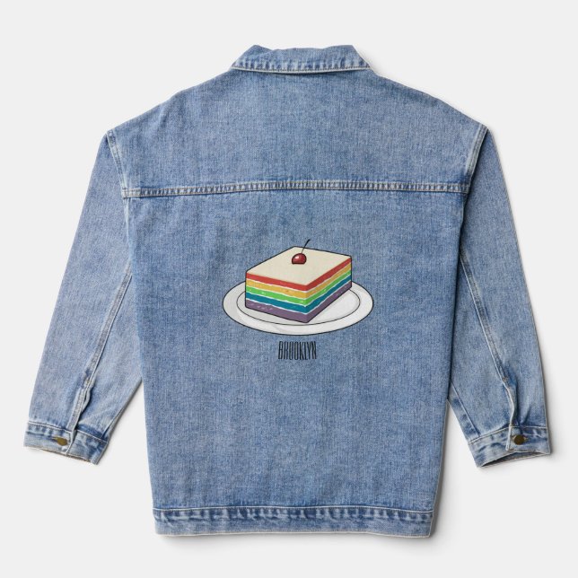 Rainbow cake cartoon illustration  denim jacket (Back)