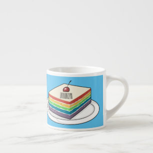 Rainbow cake cartoon illustration espresso cup