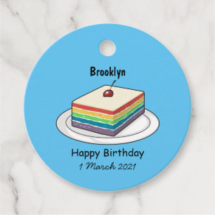 Rainbow cake cartoon illustration favour tags