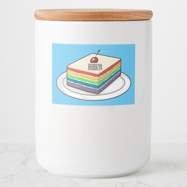 Rainbow cake cartoon illustration  food label (Front)