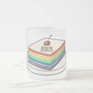 Rainbow cake cartoon illustration  frosted glass coffee mug