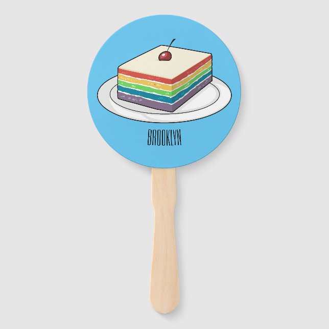 Rainbow cake cartoon illustration  hand fan (Front)
