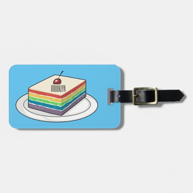 Rainbow cake cartoon illustration  luggage tag (Front Horizontal)