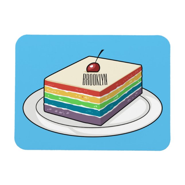 Rainbow cake cartoon illustration  magnet (Horizontal)