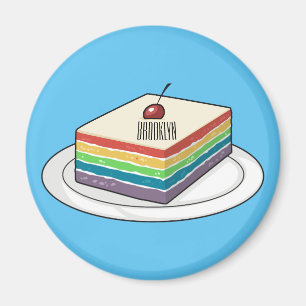Rainbow cake cartoon illustration  magnet