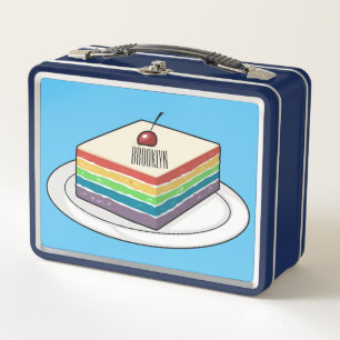 Rainbow cake cartoon illustration metal lunch box