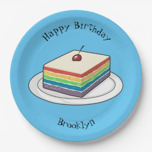 Rainbow cake cartoon illustration  paper plate