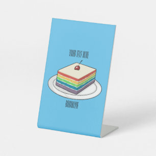 Rainbow cake cartoon illustration  pedestal sign