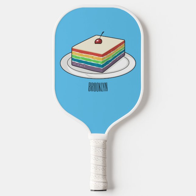 Rainbow cake cartoon illustration  pickleball paddle (Front)