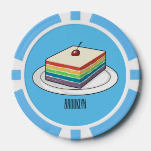 Rainbow cake cartoon illustration poker chips