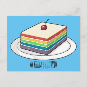 Rainbow cake cartoon illustration postcard