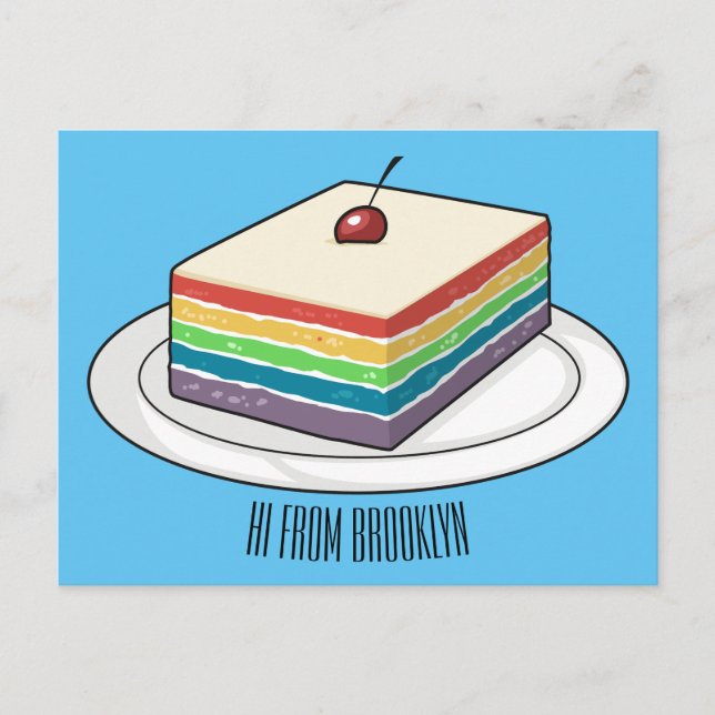 Rainbow cake cartoon illustration  postcard (Front)