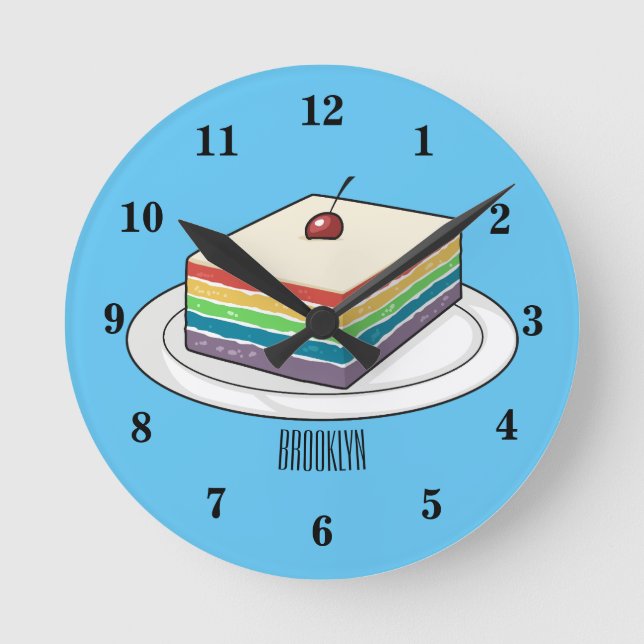 Rainbow cake cartoon illustration  round clock (Front)
