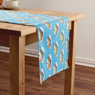 Rainbow cake cartoon illustration short table runner